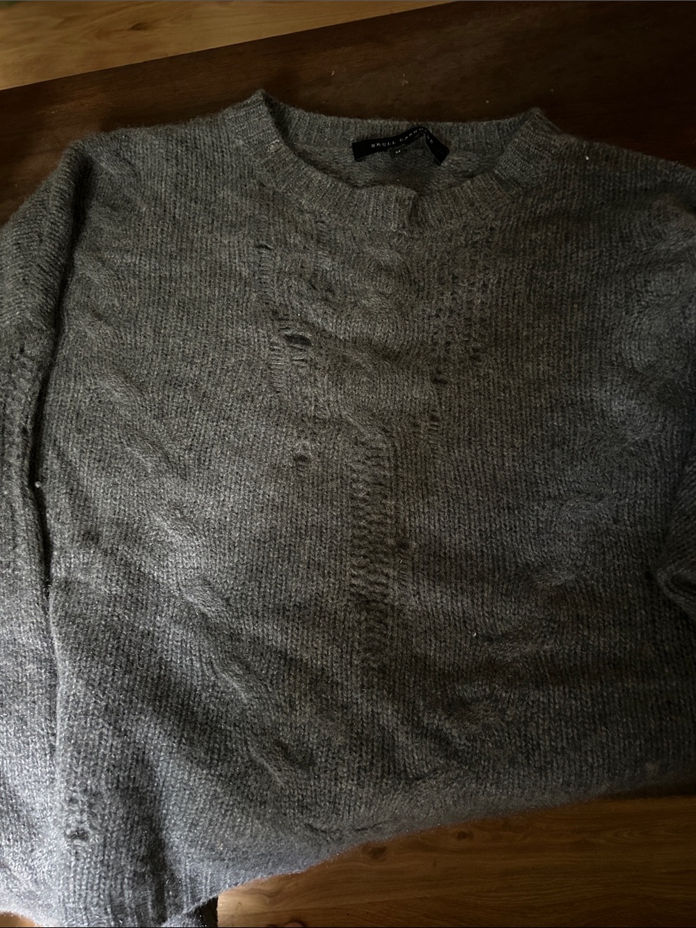 Womens, unisex distressed Crewneck Knit Sweater - Gray